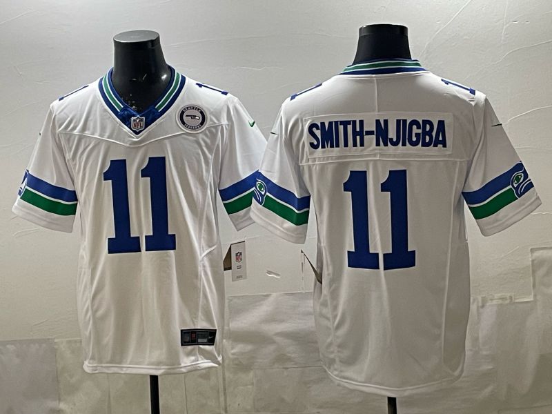 Men 2026 Seattle Seahawks #11 Smith-njigba white Throwback 3th generation Nike Limited NFL Jersey style 004->new york rangers->NHL Jersey